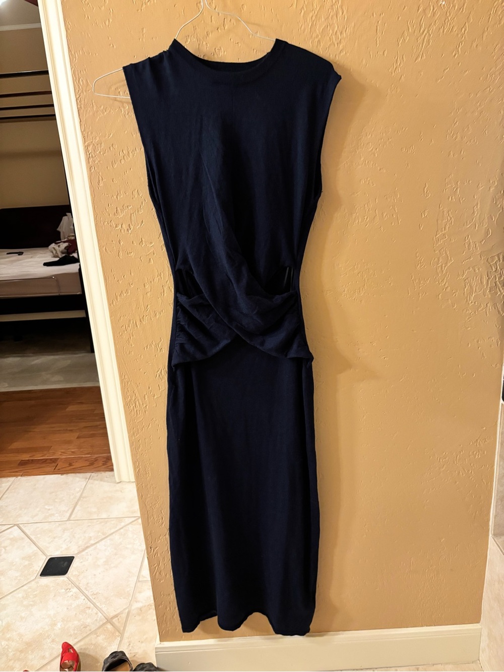 Zara Navy Sleeveless Twist-Detail Midi Dress